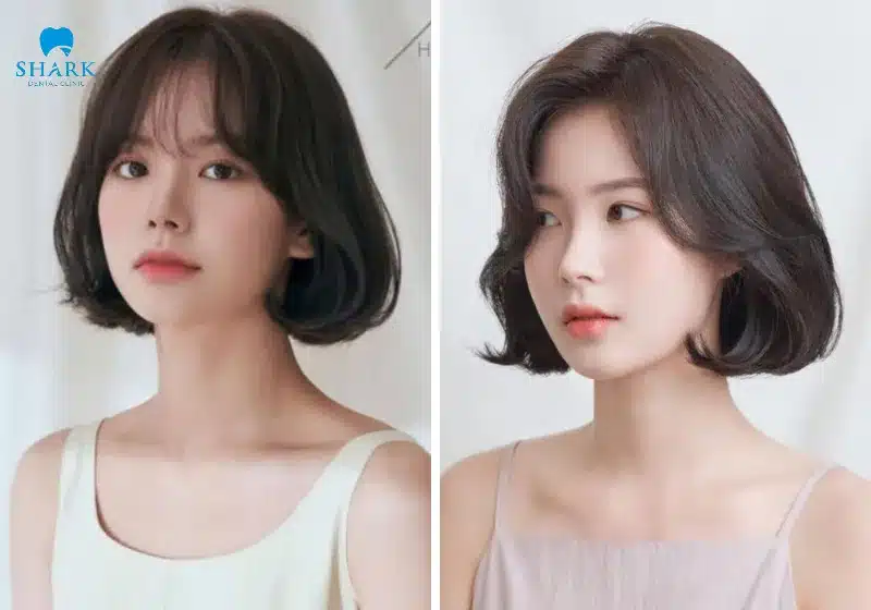 Con gái mặt dài để tóc ngang vai uống nhẹ
