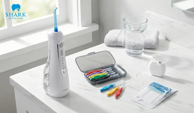 Bộ dụng cụ vệ sinh răng miệng cần thiết cho người niềng răng: Tăm nước, bàn chải kẽ, chỉ nha khoa