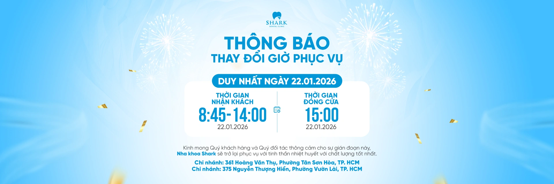 Thông báo thay đổi giờ phục vụ