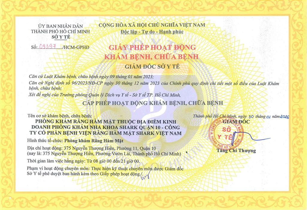 Giấy phép hoạt động nha khoa