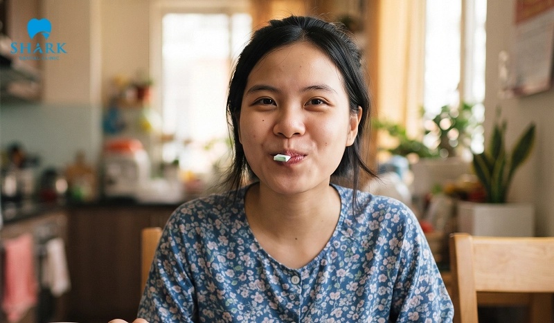 Cách làm sạch răng khi không có bàn chải bằng kẹo cao su không đường