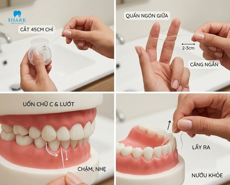 Hướng dẫn xỉa răng đúng cách bằng chỉ nha khoa không gây tổn thương nướu
