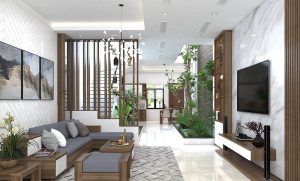 129 Những mẫu thiết kế phòng khách có cầu thang chuẩn phong thủy mới nhất 9 Cầu thang được thiết kế theo phong cách đơn giản
