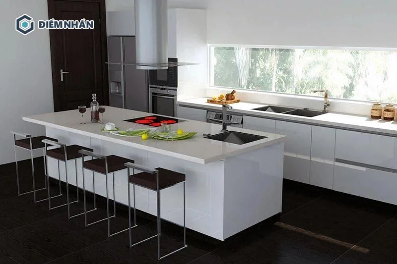 Đảo bếp tích hợp nhiều công năng cần có kích thước lớn để đảm bảo tính tiện nghi khi sử dụng