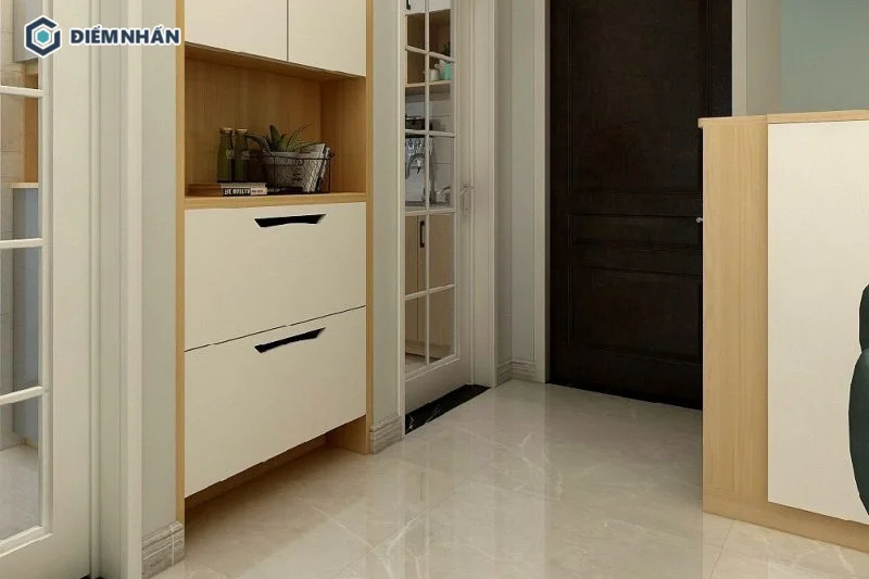 Tủ giày âm tường giúp tổng thể không gian nội thất trông gọn gàng và thẩm mỹ hơn