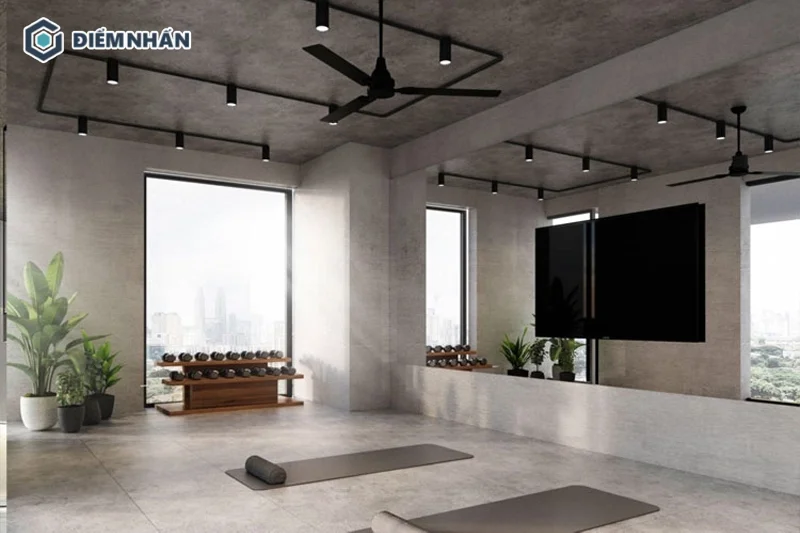 Trần nhà được làm từ bê tông thô phù hợp với những phong cách thiết kế mạnh mẽ