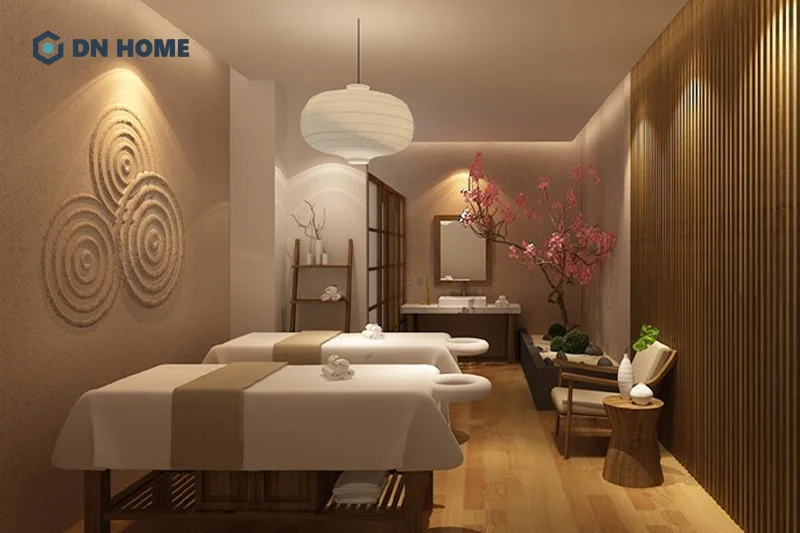 Cần dựa vào phong cách thiết kế spa tổng thể để lựa chọn chất liệu, amfu sắc gương hài hòa