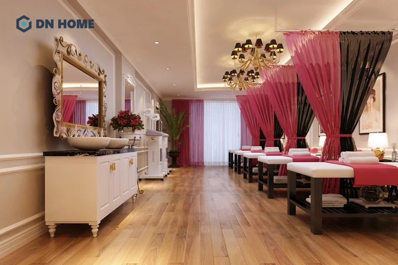 Gương spa hình chữ nhật tạo cảm giác không gian thoáng đãng và rộng rãi hơn