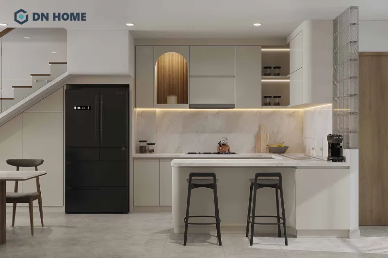 Phòng ăn nhà phố phong cách trẻ trung được thiết kế tối giản nhằm tối ưu diện tích, tạo cảm giác thoải mái