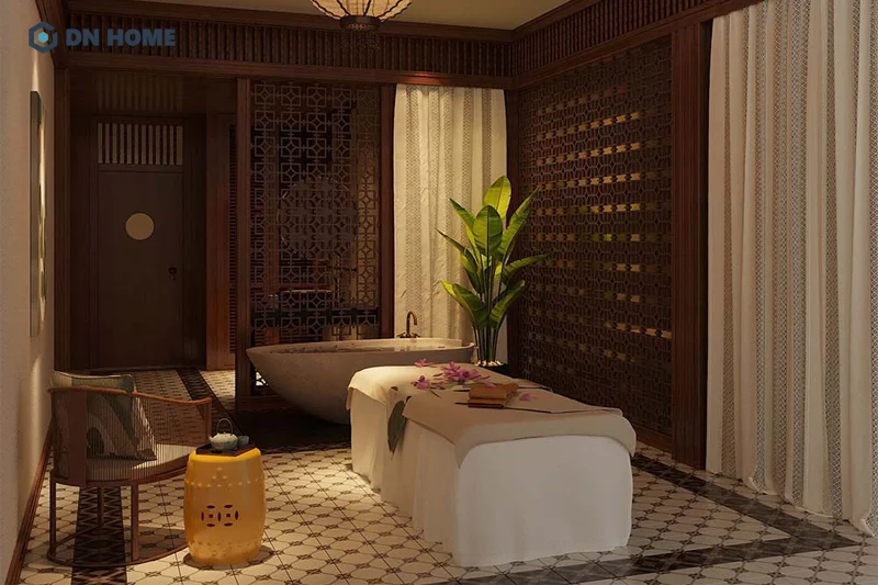 Spa được thiết kế theo phong cách truyền thống thường sử dụng vật liệu thiên nhiên như gỗ, mây, nứa,...