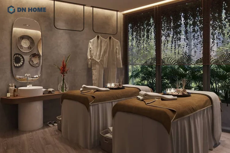 Nội thất mộc mạc cùng cây xanh, ánh sáng tự nhiên là không thể thiếu trong spa phong cách gần gũi thiên nhiên