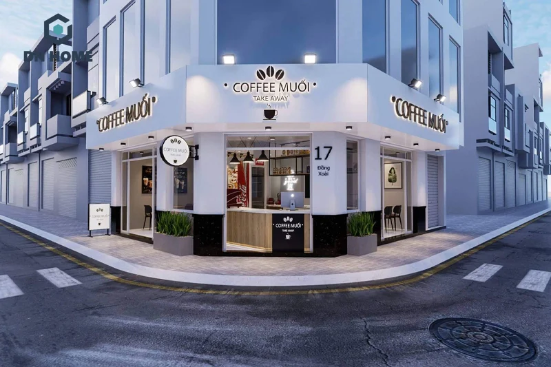 Các đường nét tinh gọn là yếu tố đặc trưng trong thiết kế quán cafe lô góc phong cách hiện đại