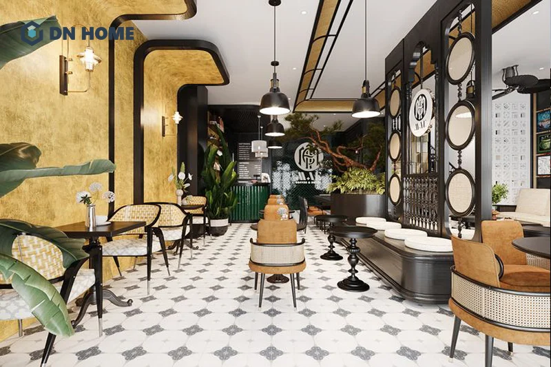 Các chi tiết, hoa văn mang đậm tính cổ điển là không thể thiếu trong nội thất quán cafe 2 tầng
