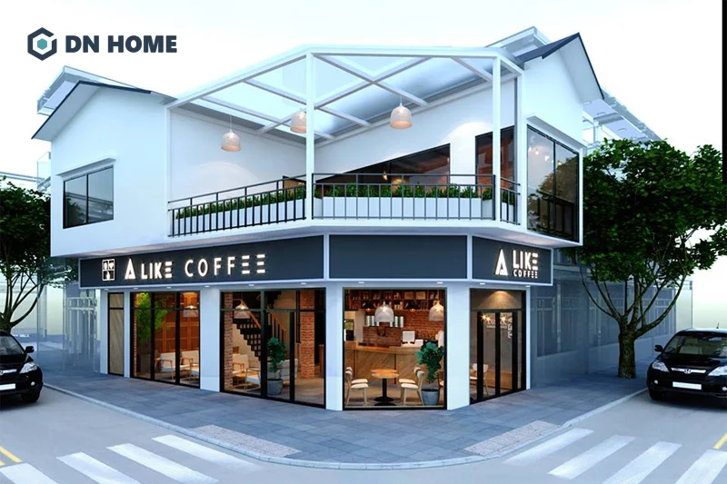 Quán cafe 2 tầng phong cách công nghiệp sử dụng tone màu trung tính và trầm làm chủ đạo