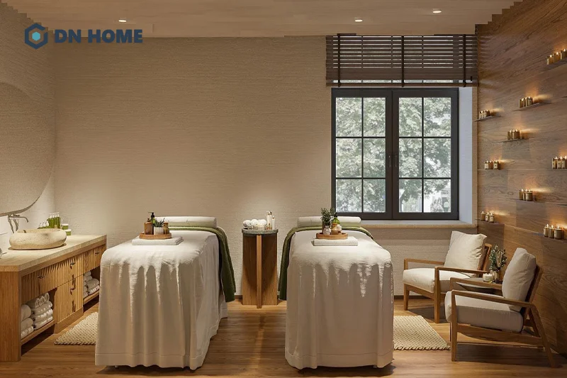 Spa 2 giường cấn bố trí giường khoa học để tạo sự thoải mái, riêng tư cho khách hàng