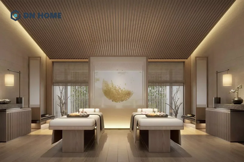 Spa 2 giường nên ưu tiên lựa chọn màu sắc trung tính hoặc pastel nhẹ nhàng