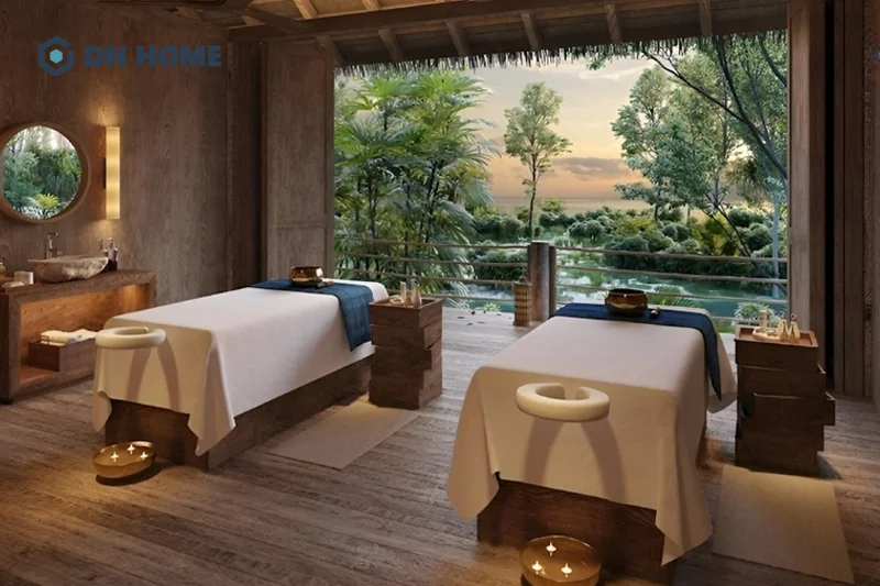 Spa 2 giường với diện tích nhỏ nên tối ưu không gian lưu trữ để tối ưu vận hành