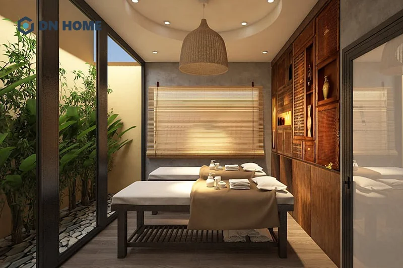 Spa 2 giường được thiết kế theo phong cách tự nhiên sử dụng nhiều yếu tố thiên nhiên