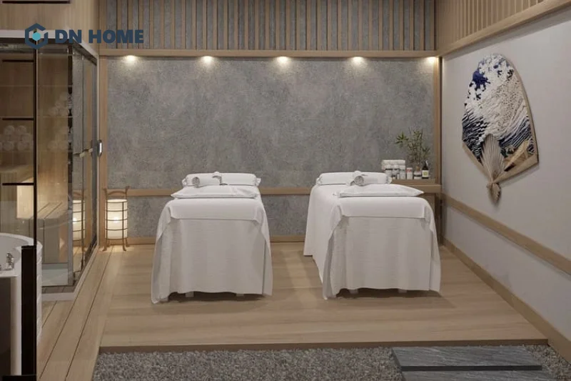 Spa 2 giường thiết kế theo phong cách tối giản hạn chế các chi tiết trang trí rườm rà