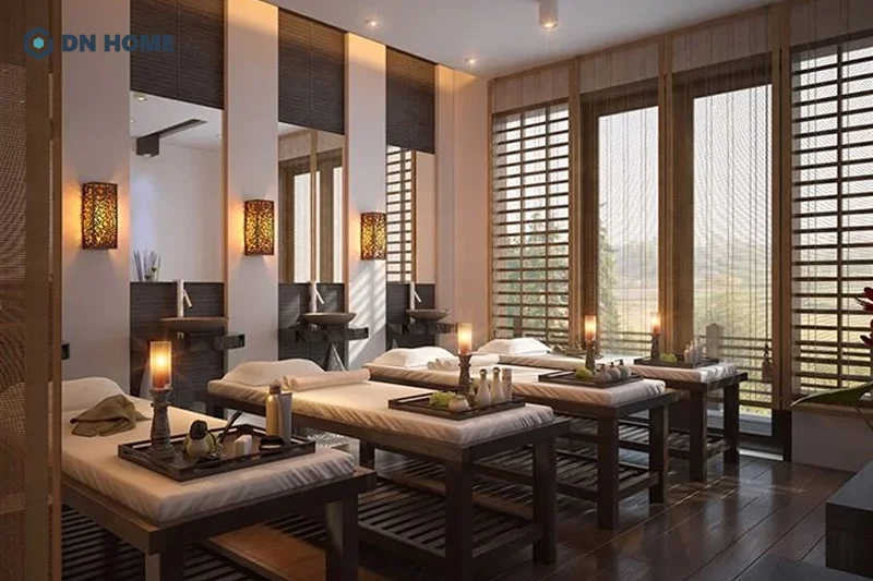 Thiết kế spa 20m2 theo phong cách nhiệt đới phù hợp với đối tượng khách hàng trẻ trung, năng động