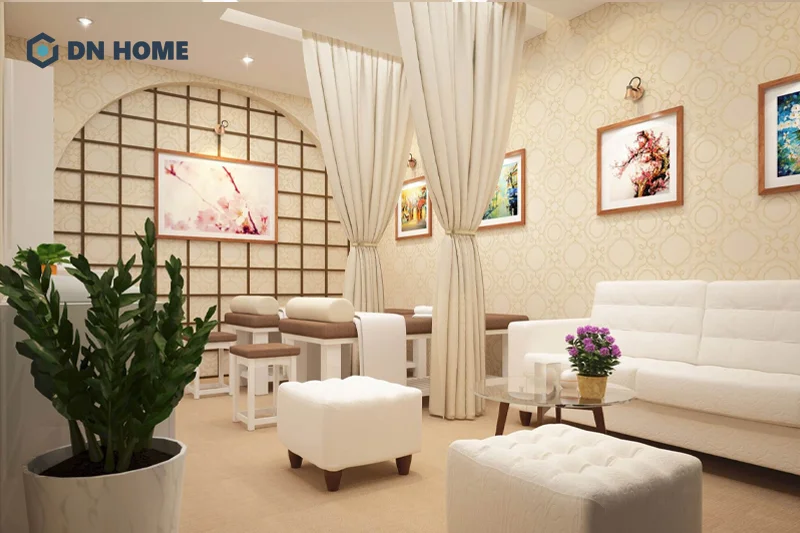 Spa diện tích 30m2 nên ưu tiên lựa chọn màu sắc trung tính hoặc pastel làm chủ đạo