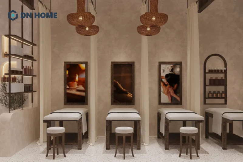 Spa diện tích 30m2 phong cách Địa Trung Hải sử dụng chất liệu mộc mạc, thân thiện với môi trường