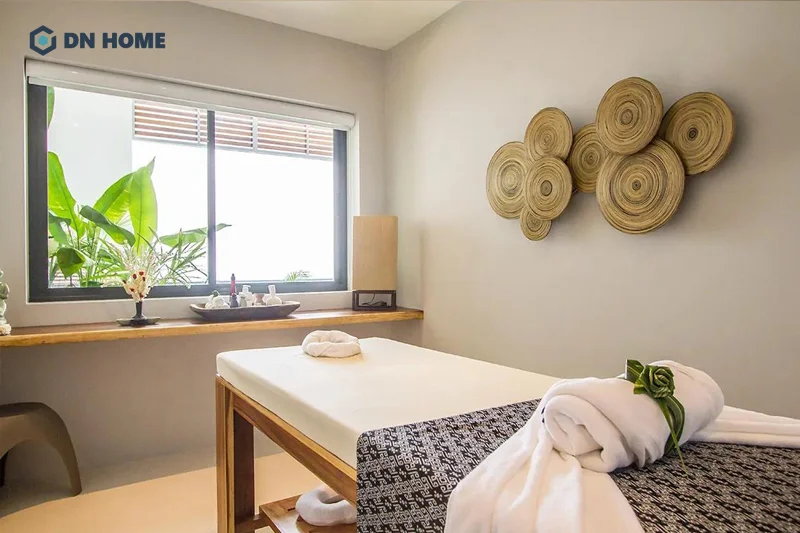 Spa gội đầu dưỡng sinh mini phong cách vintage thường sử dụng vật liệu tự nhiên