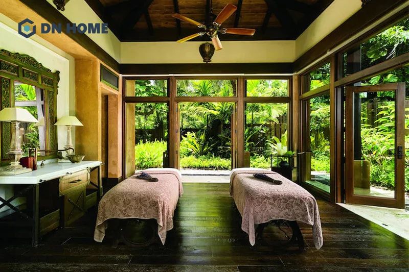 Chất liệu mộc mạc, thân thiện với môi trường đóng vai trò chủ đạo trong spa phong cách thiên nhiên