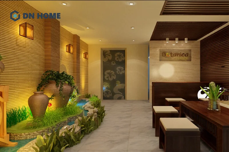 Cây xanh và tiểu cảnh là yếu tố không thể thiếu trong không gian spa phong cách thiên nhiên