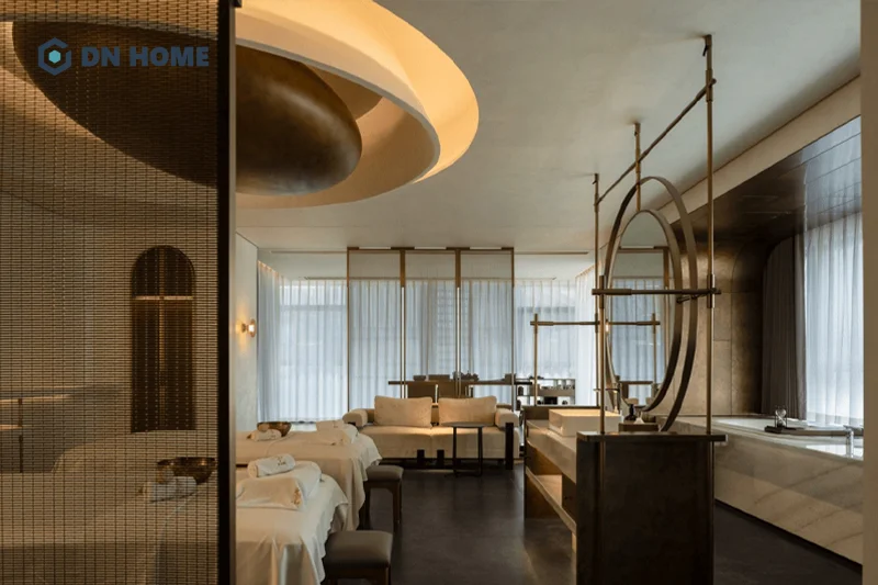 Nên ưu tiên lựa chọn gương bo tròn để mang đến cảm giác mềm mại, thư giãn trong không gian spa