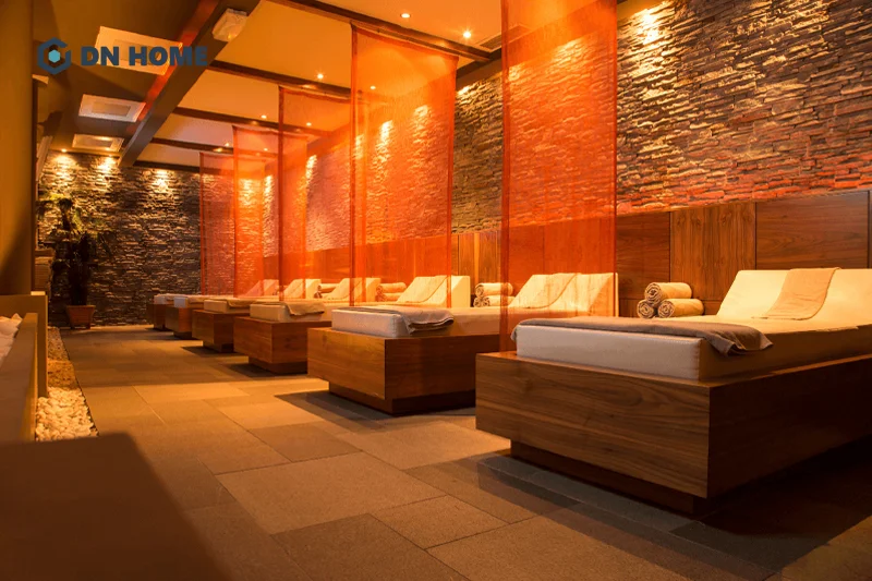 Rèm trang trí vừa đảm bảo tính riêng tư vừa tối ưu diện tích spa một cách hiệu quả