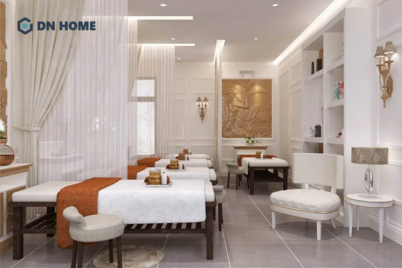 Ưu tiên lựa chọn gam màu trung tính, nhẹ nhàng tạo cảm giác rộng rãi và thư giãn cho spa
