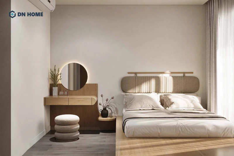 Mẫu phòng ngủ được thiết kế theo phong cách nội thất Wabi Sabi tinh tế, tối giản chi tiết cầu kỳ