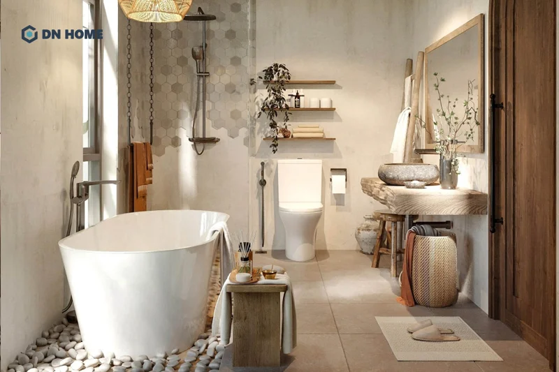 Phong cách nội thất Wabi Sabi mang đến cảm giác thư thái và thoải mái cho không gian phòng tắm