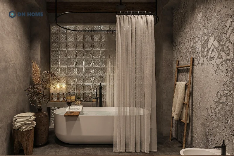 Tường xi măng, bê tông thường được sử dụng khi thiết kế phòng tắm theo phong cách Wabi Sabi