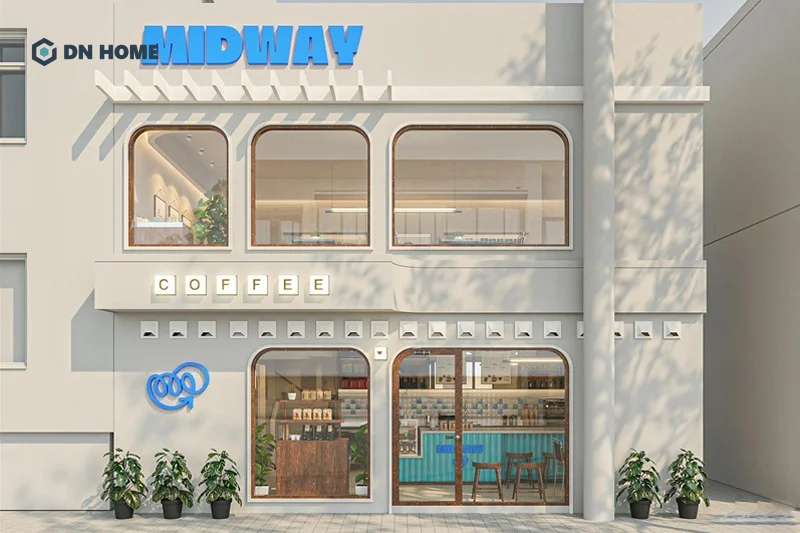 Mặt tiền shop thiết kế theo phong cách Bắc Âu thường sử dụng tone màu trắng xám làm chủ đạo
