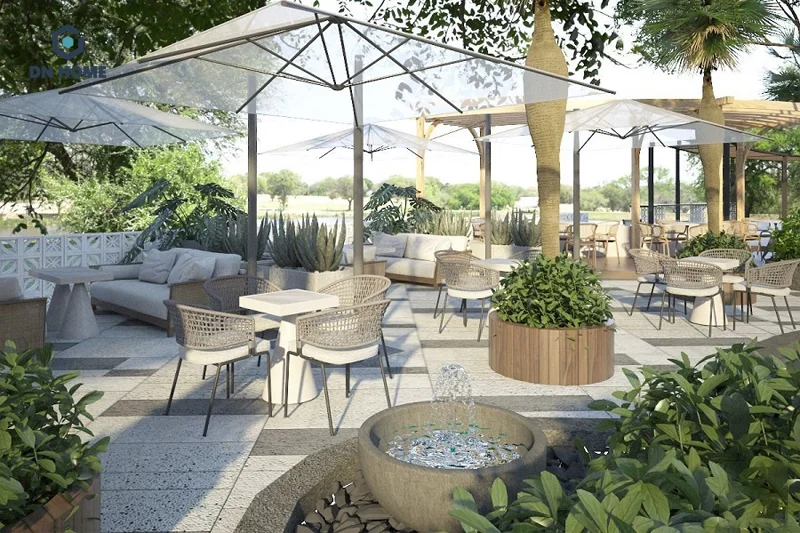 Nội thất quán cafe sân vườn nên lựa chọn có kiểu dáng phù hợp với phong cách tổng thể