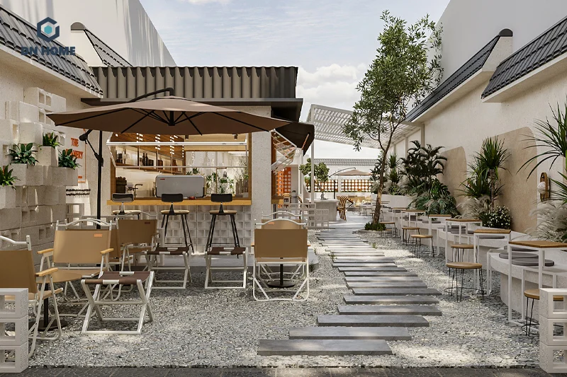 Cần đảm bảo sự đồng bộ trong thiết kế và trang trí nội thất quán cafe ngoài trời