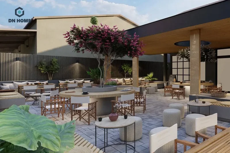 Đối với quán cafe ngoài trời, cần tận dụng tối đa nguồn ánh sáng tự nhiên