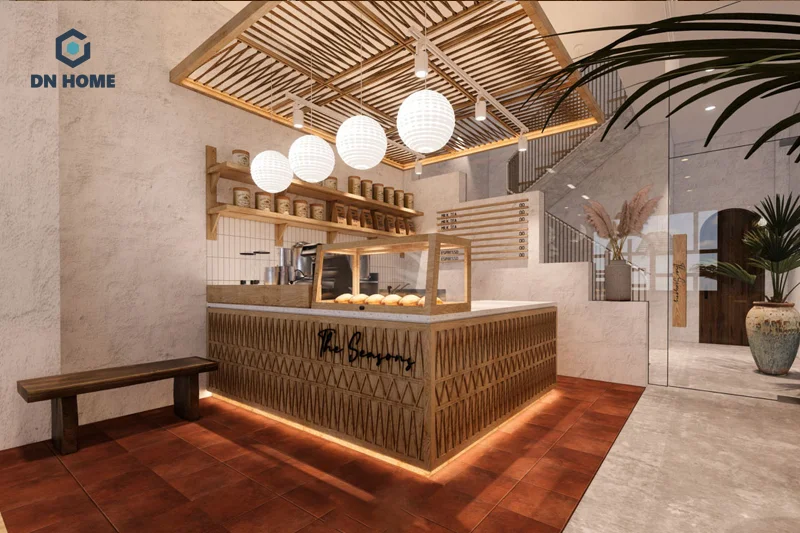 Tone màu trắng và nâu được sử dụng chủ đạo trong thiết kế nội thất quán cafe The Seasons Coffee & Tea