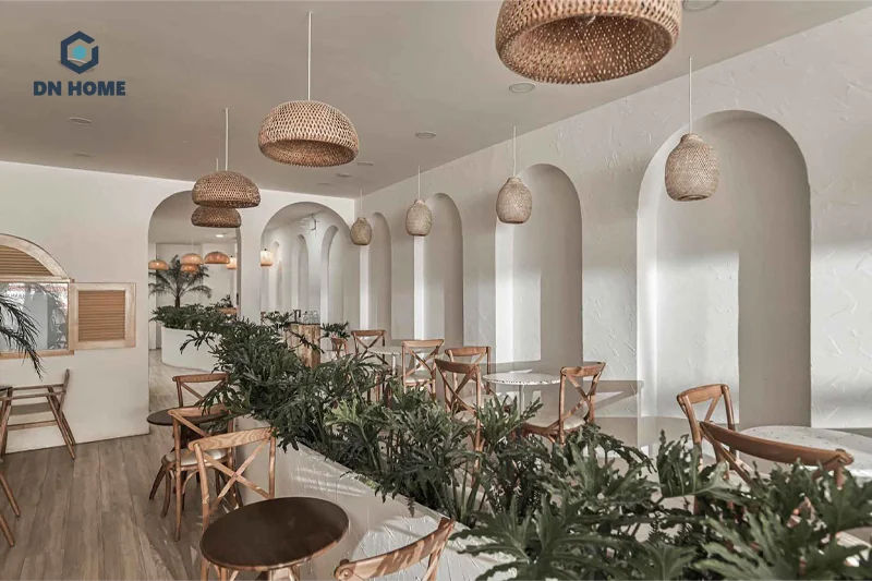 Quán cafe Địa Trung Hải cần chú ý tạo nên không gian có sự liên kết, gần gũi với thiên nhiên