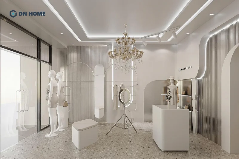Cửa hàng sử dụng chất liệu kim loại làm chủ đạo mang đến vẻ đẹp hiện đại, chuyên nghiệp