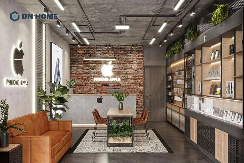 Phong cách industrial phù hợp với những cửa hàng điện thoại hướng đến hình ảnh cá tính, mạnh mẽ
