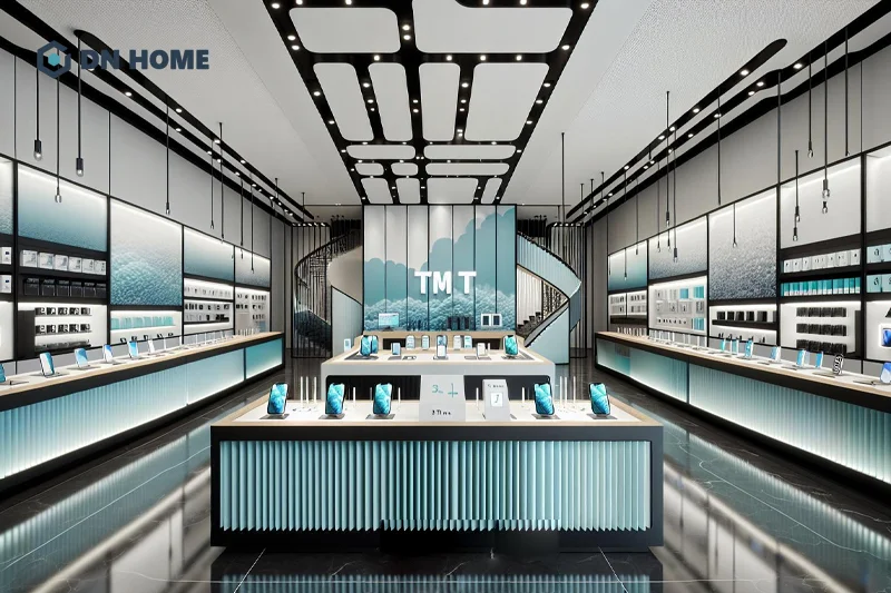 Cửa hàng điện thoại được thiết kế theo phong cách High-Tech thường sử dụng nhiều đèn LED