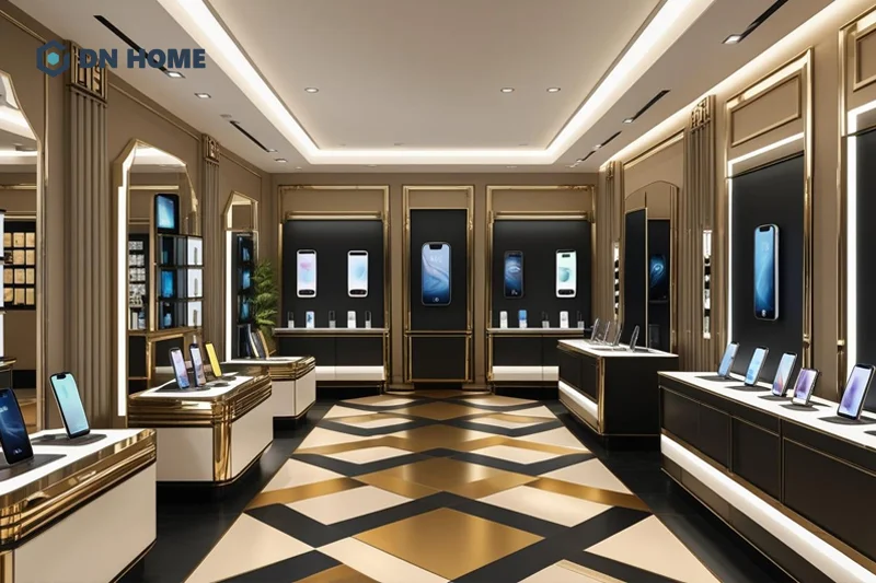 Cửa hàng điện thoại được trang trí theo phong cách Art Deco tạo ấn tượng mạnh với khách hàng