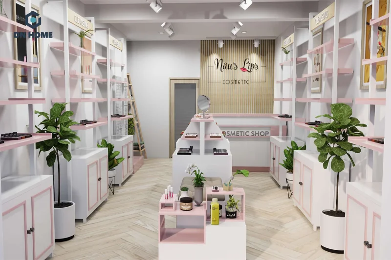 Việc trang trí cửa hàng mỹ phẩm nhỏ giúp thể hiện được rõ nét hơn bộ nhận diện thương hiệu