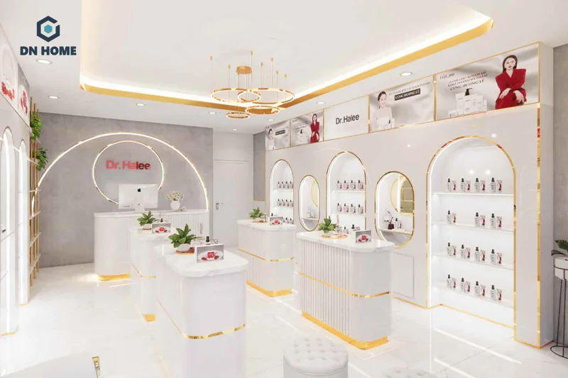 Cửa hàng mỹ phẩm có diện tích nhỏ, bạn cần ưu tiên lựa chọn các phong cách thiết kế tinh tế và tối giản