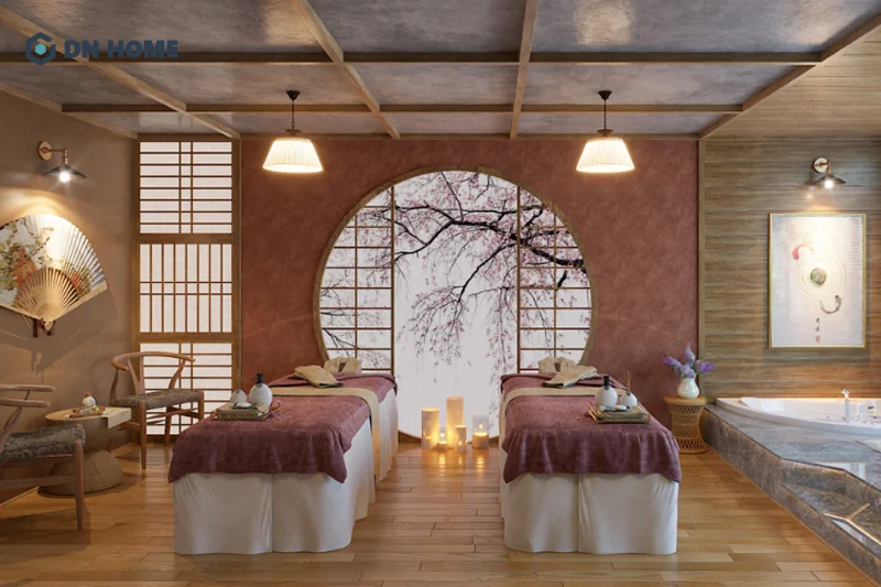 Các chi tiết trang trí mang đậm nghệ thuật Nhật Bản không thể thiếu trong spa phong cách Zen
