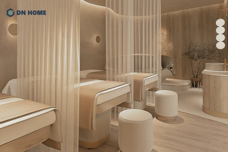Hệ thống đèn trong không gian spa Hàn Quốc được bố trí thông minh, cường độ dịu nhe