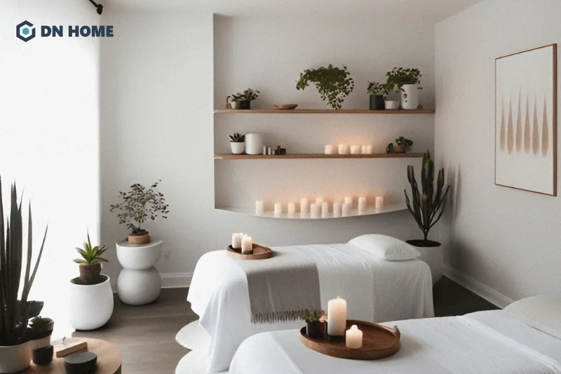 Màu trắng thường được sử dụng chủ đạo khi thiết kế spa theo phong cách Bắc Âu